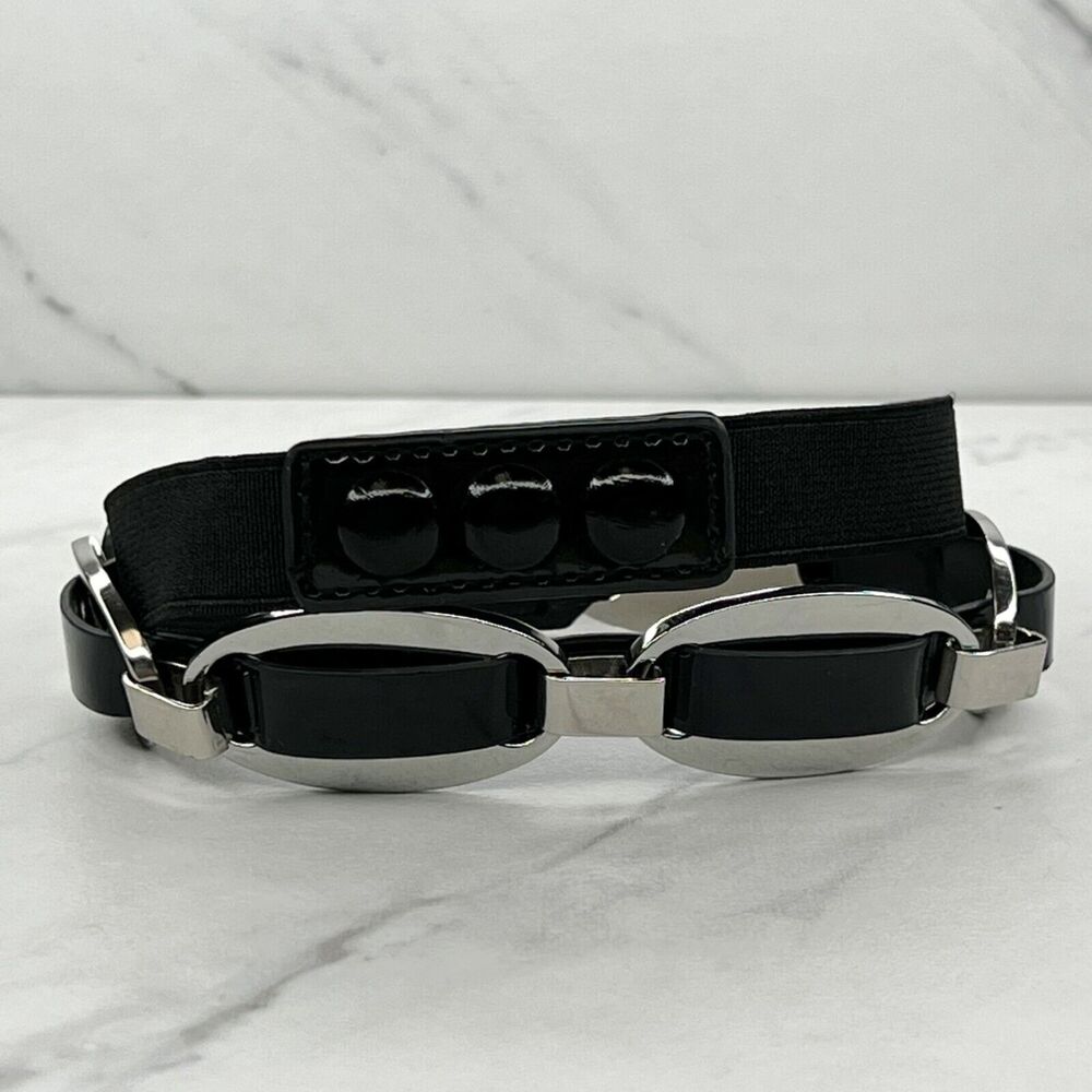 Black Faux Patent Leather Woven Concho Stretch Belt Size Small S Womens